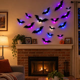 Midnight Swarm bat lights above a simple brick fireplace in a suburban living room