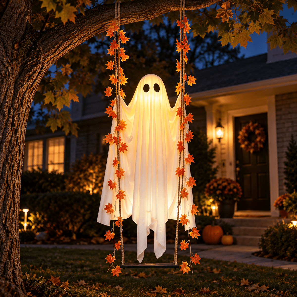 Spectral Swing glowing from a tree branch in a normal American front yard